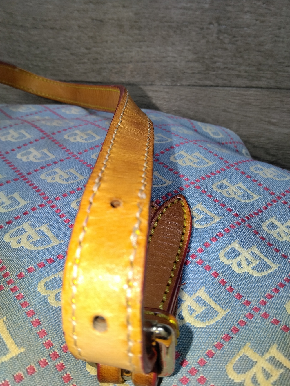 Dooney & Bourke Light Blue Logo Tote with Tan Leather Trim - Picture 5 of 15